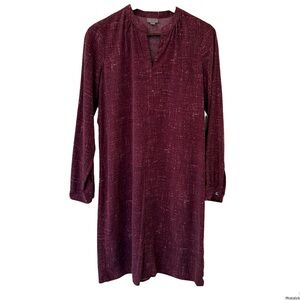 J. Jill 100% Silk Maroon Patterned Long-Sleeve Dress Sz S